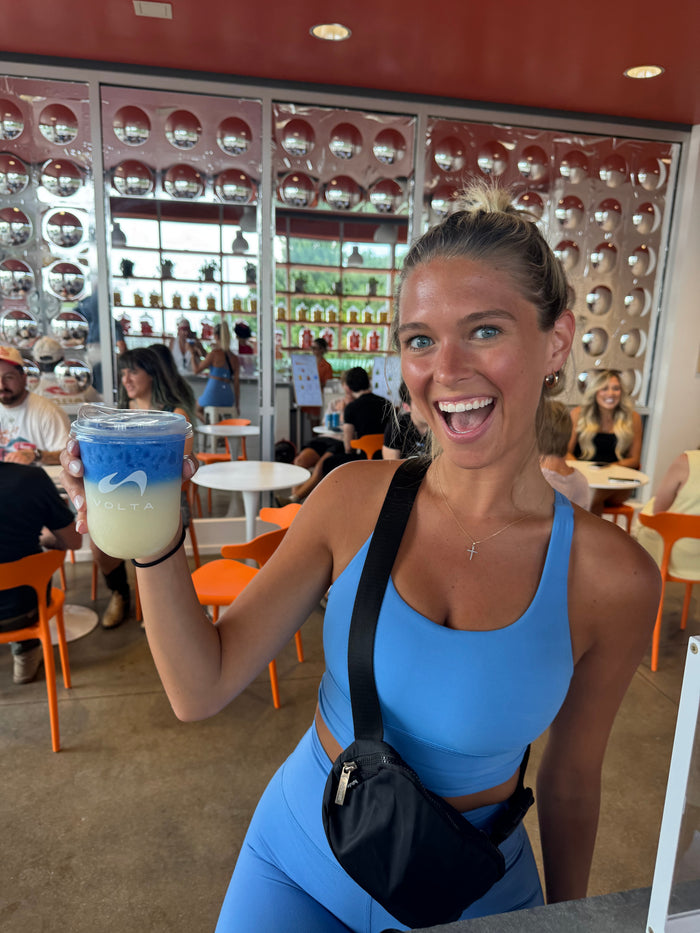 A customer at the Volta café