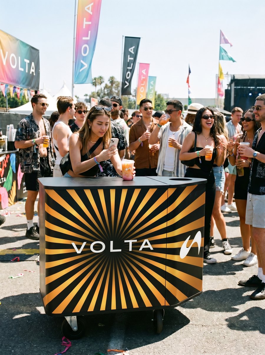 Volta cart at a brand activation pop-up