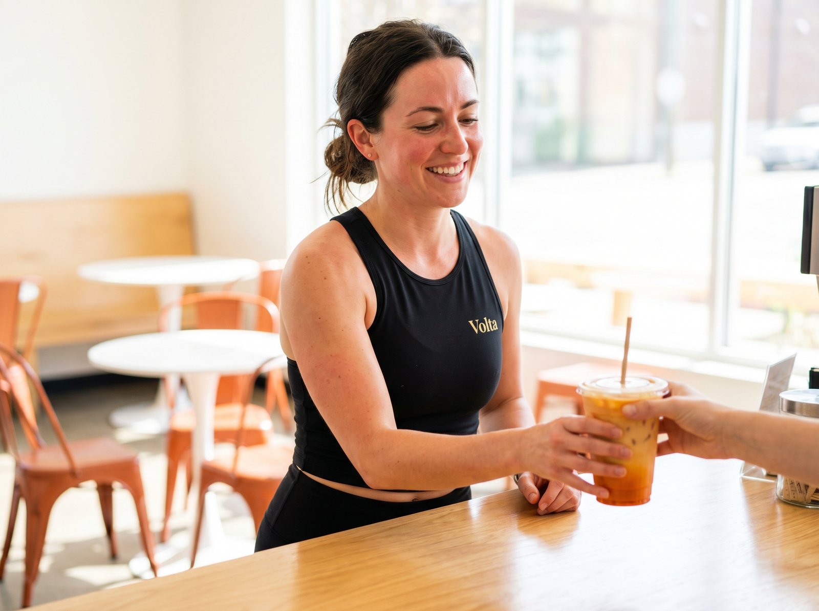 Member getting a free Volta drink after class